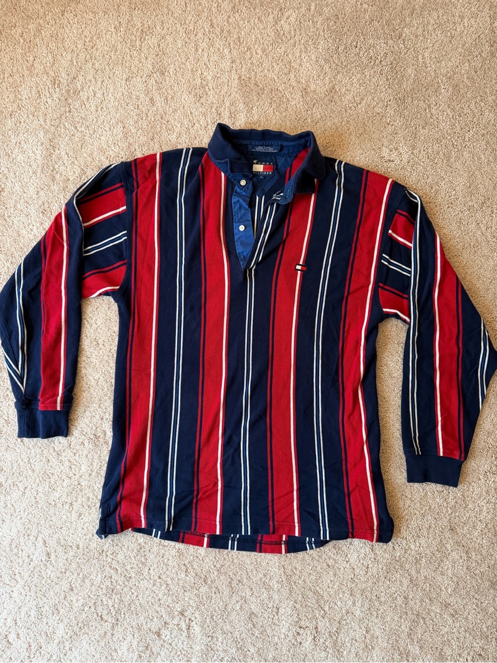 Tommy Hilfiger Men’s Long-Sleeve Rugby Shirt - Red & Navy Stripe